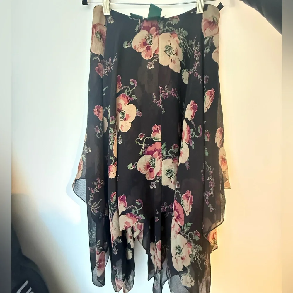 Lauren Ralph Lauren vintage silk handkerchief hem floral Skirt M - Picture 1 of 8